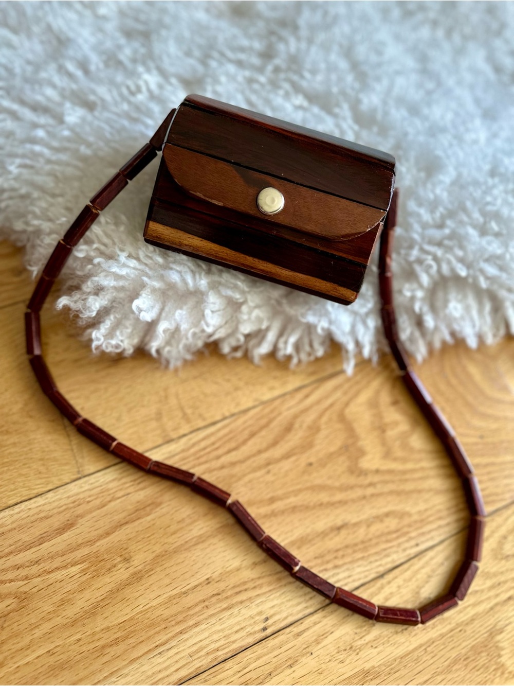 1970’s Vintage Wooden / Bead Mini Purse in Dark Brown